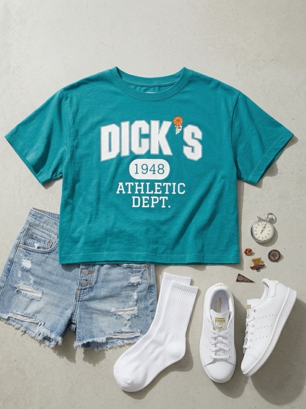 🌈6/$10 Teal DSG Youth Boxy "DICK'S 1948" Graphic Tee – Size M (10-12)